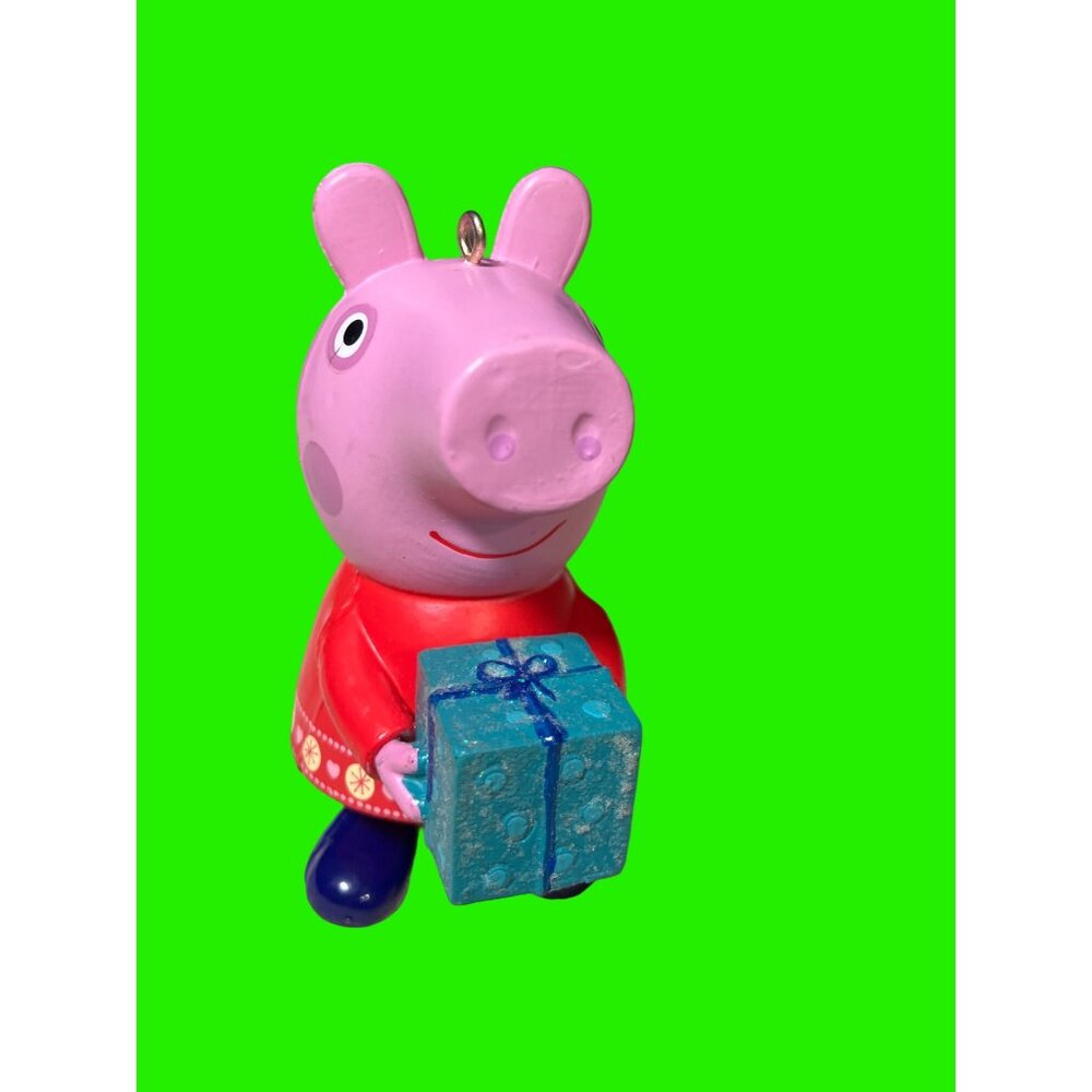 Peppa Pig Christmas ornament 2003 Red Dress Holding Present Box